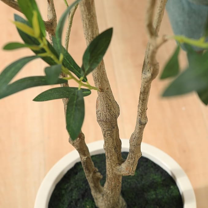 LOMANTO Artificial Olive Trees, 5 ft Tall Fake Olive Trees for Indoor | Faux Olive Silk Tree with White Planter,Large Olive Plants for Home Decor and Housewarming Gift, 1 Pack