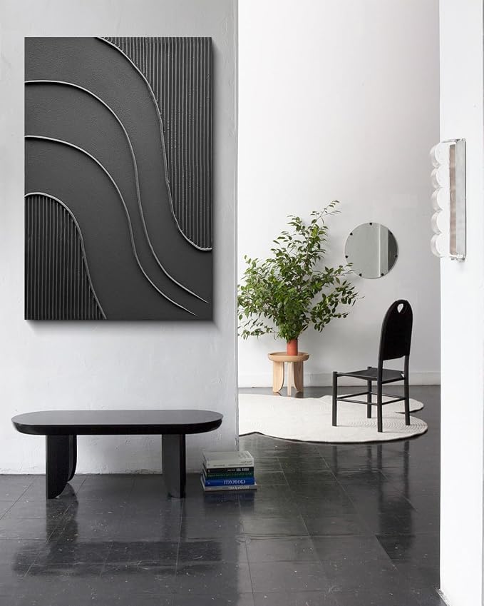 NANKAI Hand-Painted Thick Texture Black Minimalist Oil Painting 24x36 Inch Texture Abstract Painting Home wall Decorative Art