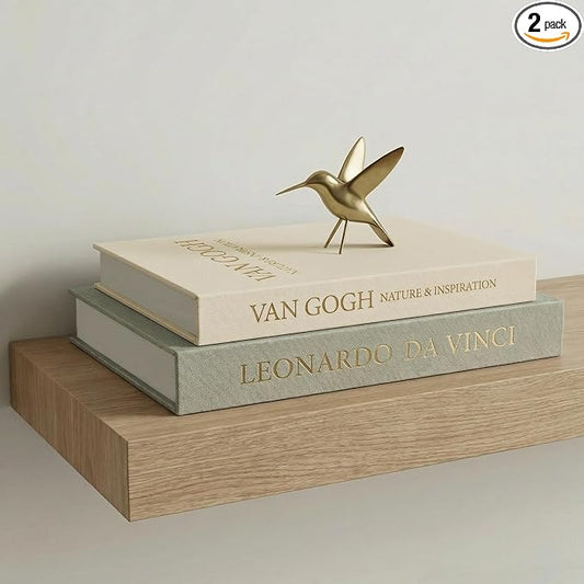 Aesthetic Decorative Books - Set of 2 Linen Boxes with Gold Lettering, Enhance Your Coffee Table, Bookshelf or Mantle Decor - Fake/Faux Books for Home Decoration, Photo & Keepsake Storage