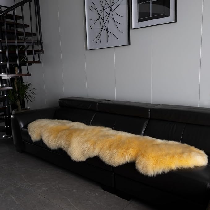 Sheepskin Rug, Fluffy Shaggy Area Rug, Super Soft 24‘’ x 72‘’ Sheepskin Hair Rug, Plush Rug, Decorative Rugs for Bedroom, Children's Room, Living Room (Yellow, 24" x 72")