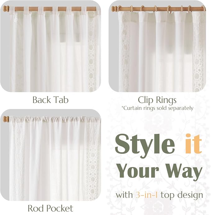 jinchan Weslie White Linen Curtains for Bedroom Vintage Floral Farmhouse Curtains 90 Inches Long Linen Drapes for Living Room Embroidered Light Filtering Drapes Rustic Cottagecore Off White 2 Panels