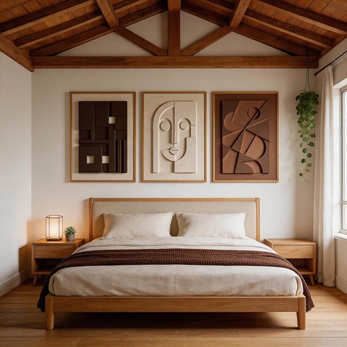 CHDITB 3D Textured Abstract Geometric Relief Sculpture Framed Canvas Wall Art Set, Neutral Earth Tone Minimalist Wall Decor, Modern Art Prints for Living Room Hallway Bedroom Home Decor 24"x36"x3