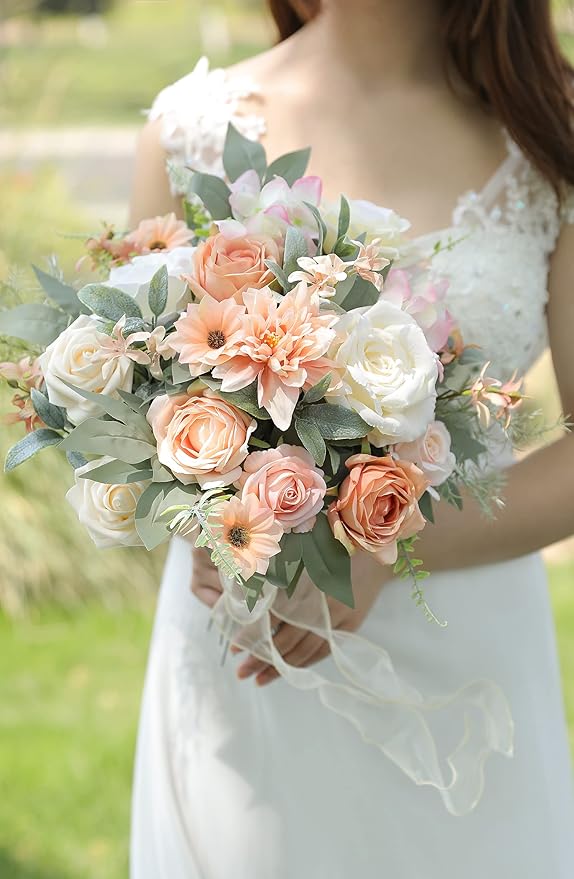 rongflower Artificial Flowers Combo Set Fake Flower Leaf for DIY Wedding Bouquets Floral Centerpieces for Tables Party Baby Shower Home Decorations(Champagne)