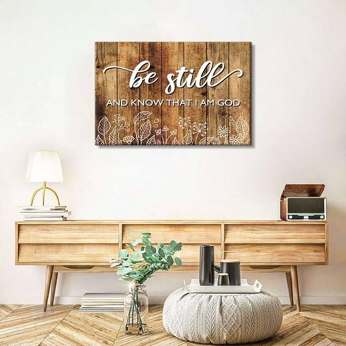 Farmhouse Be Still and Know That I Am God Signs Wall Art Christian Inspiring Prints Religious I Am God Canvas Framed Painting Bible Verse Quote Poster Bedroom Living Room Prayer Home Decoration 24x36