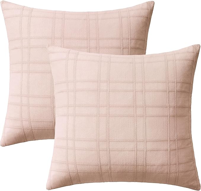 MIULEE Decorative Linen Check Throw Pillow Covers Neutral Farmhouse Vintage Spring Valentine Spring Pillow Covers 18x18 Set of 2 Boho Modern Home Decor for Sofa Couch Bedroom Cushion Light Pink