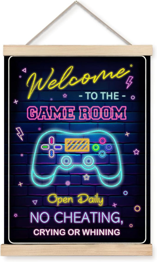 Foritho Neon Welcome to the Game Room Sign Poster Wall Art Framed, Cool Gaming Canvas Prints Wall Decor for Boys Teens Men Guys Room Bedroom, Game Room Accessories and Decor, 12x16 Inch