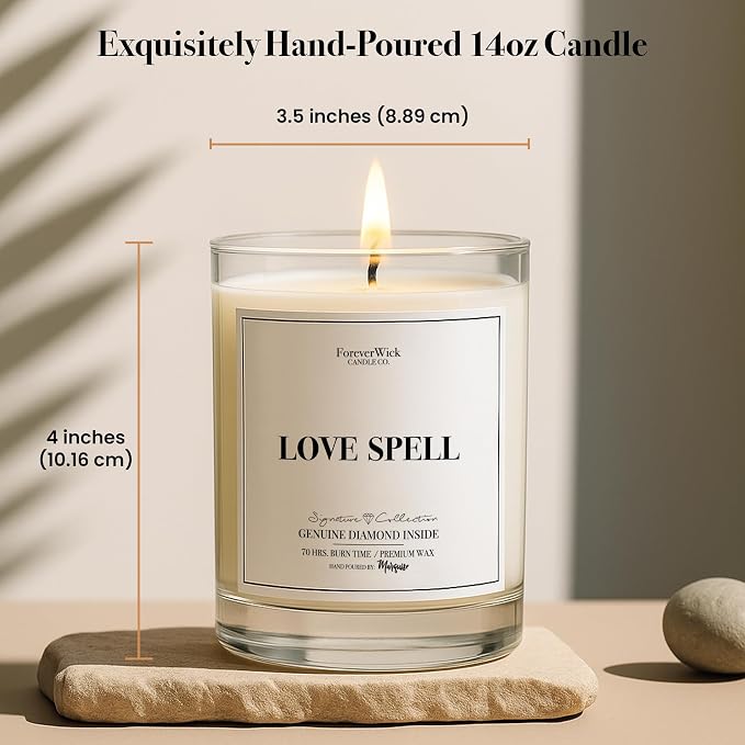 Love Spell Lush Fruit Surprise Candle with Diamond Inside | Foreverwick Candles | Scented Soy Candles Gifts for Women Aromatherapy Candle | Organic Soy Candle 14oz | 70h