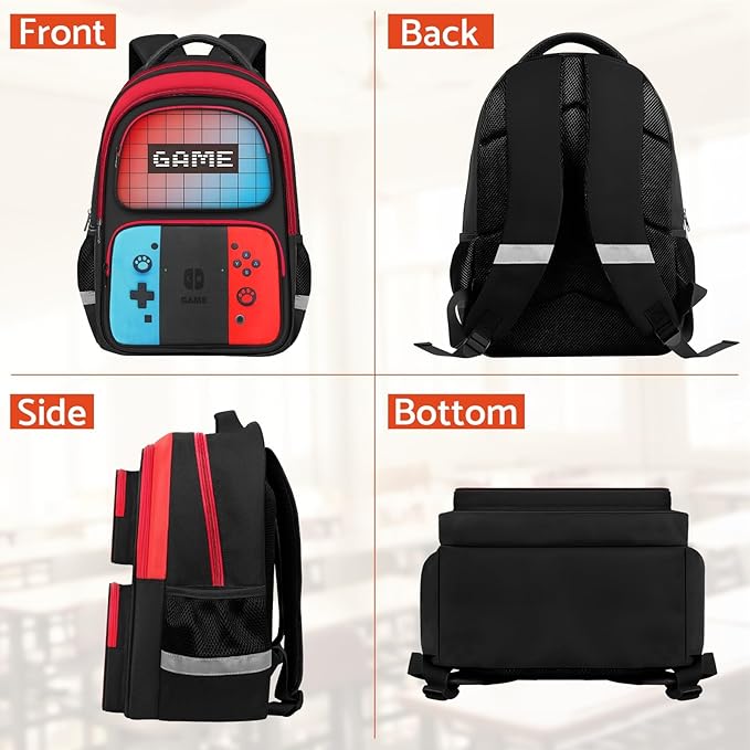 TILYTADLY School Backpack for Boys - HFHTDC Gamer Boys Backpack for Kids Children Teens Elementary Middle School - Students Bookbag Ages 6-18,17″ Video Game Bookbag Travel Back Pack