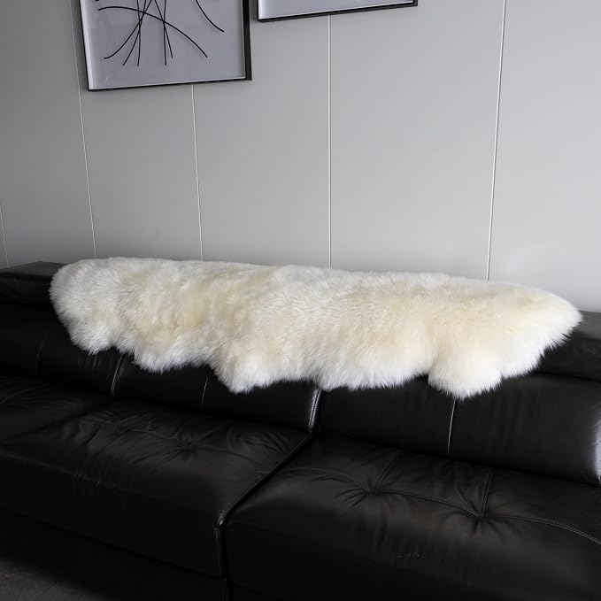 Sheepskin Rug, Fluffy Shag Area Rug, Super Soft 24” x 72“ Sheepskin Hair Rug, Pearl White Pile Rug, Decorative Throw Rugs for Bedrooms, Children's Rooms, Living Rooms (Pearly White, 24" x 72")