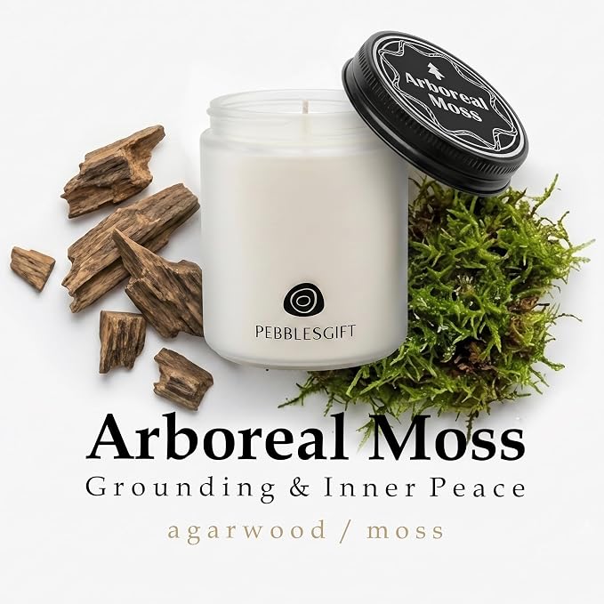 Arboreal Moss Woody Scented Candle 9oz Natural Soy Wax Gift Set | 100% Soy Wax Candles,Home Scented,Stress Relief&Meditation,Forest Fragrance Aromatherapy,Men&Women Gift,Scented Card Included