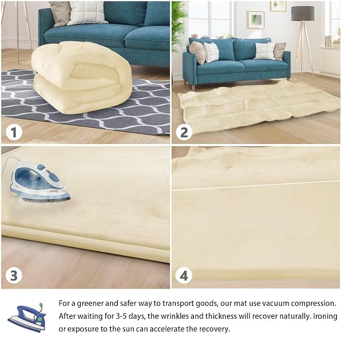 Baby Play Mat for Floor Nursery Rug Muscle Mat Area Rug Playroom Rug 65"x50" Playpen Mat Elastic Foam 1.3" Thick Crawling Mat for Babies,Toddlers, Infants, Kids,Light Beige