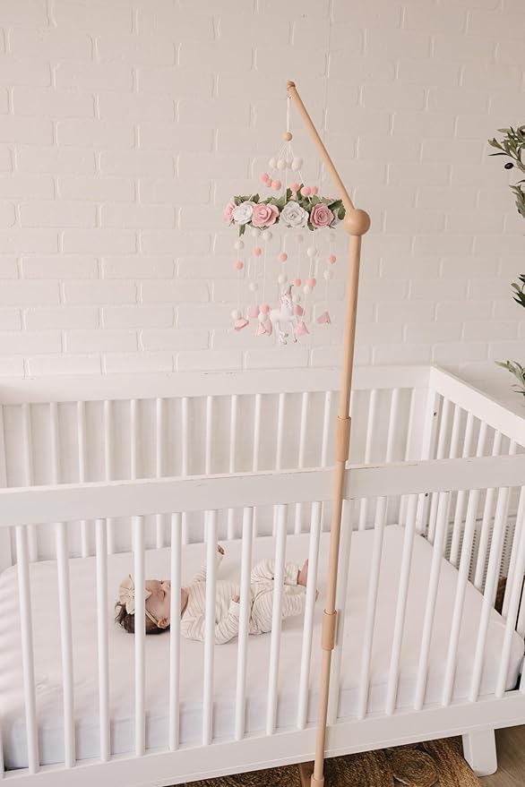 Crib Mobile Arm Wooden Floor Stand, Baby Mobile Arm for Crib & Bassinet, 360° Adjustable Height Universal Fit, 100% Natural Beechwood, Hanger Nursery Decor & Gift Accessories – Sorrel & Fern