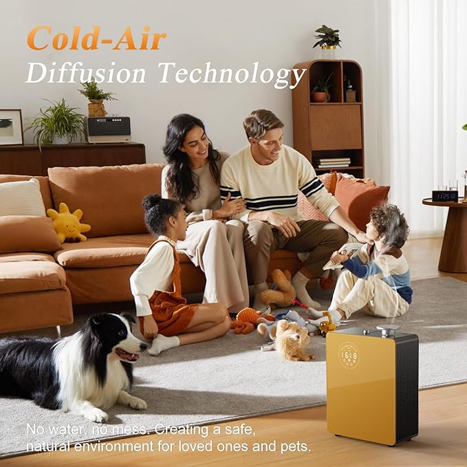 Smart Waterless HVAC Scent Diffuser for 3000 sq. ft.,Golden | Touch & Bluetooth control, metal body, dual HVAC/portable design for home & commercial large spaces