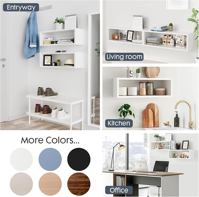 Kaboon 24in Floating Cube Shelves Set of 2, Display Shelves Wall Mount, Decorative Hanging Shelves for Kitchen Living Room Office,(White, Rectangle 2 Cubes)