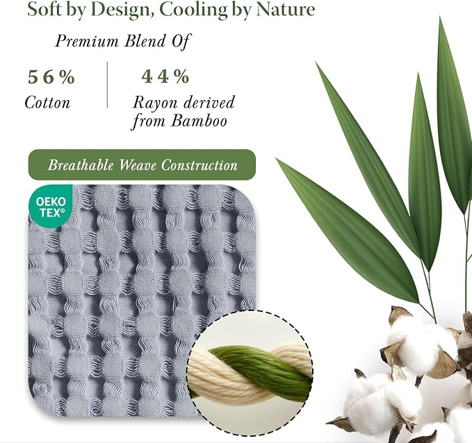 Threadmill Cooling Cotton Waffle Queen Size Blanket | Breathable, Lightweight & Soft | Made from Rayon Derived from Bamboo | Cooling Throw Blanket for Couch and Sofa | 90 x 92 Inches | Scottish Grey