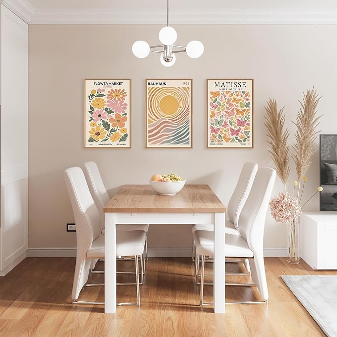 Ausril Boho Flower Market Framed Canvas Wall Art Set, Matisse Floral Wall Decor, Abstract Botanical Wall Painting, Nature Floral Illustration Art Prints for Living Room, Bedroom, Office 24"X36"X3
