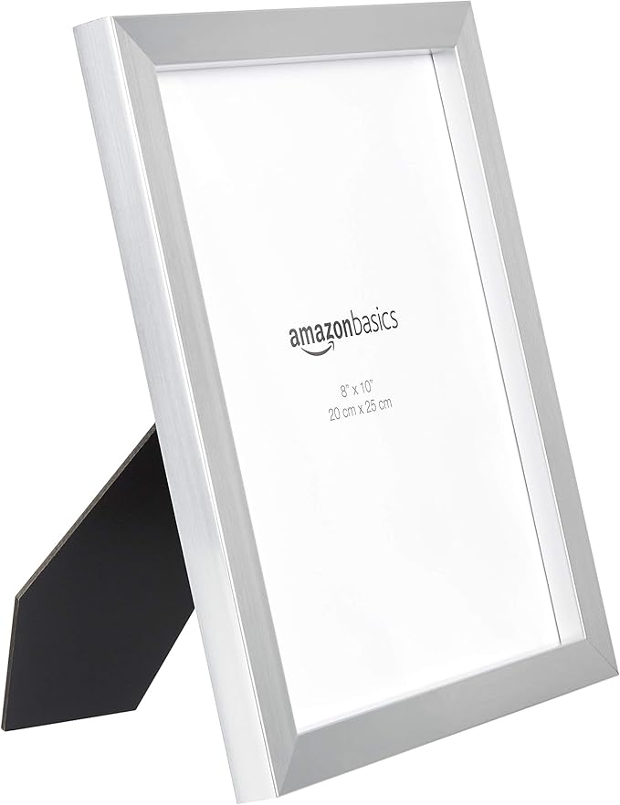 Amazon Basics Rectangular Photo Picture Frame Set, 8" x 10", Wall Hanging or Tabletop Display, Real Glass, Nickel, 2-Pack
