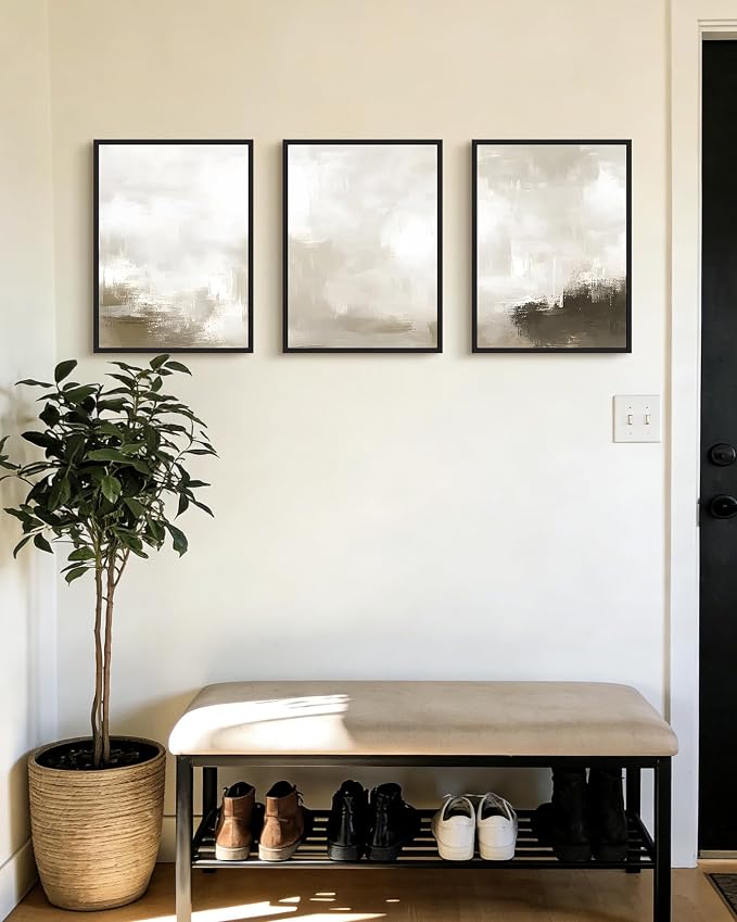 PHOPAGO Abstract Framed Wall Art Minimalist Pastel Neutral Wall Decor Modern Art Paints Living Laundry Room Home Decor - 12x16in Black Framed