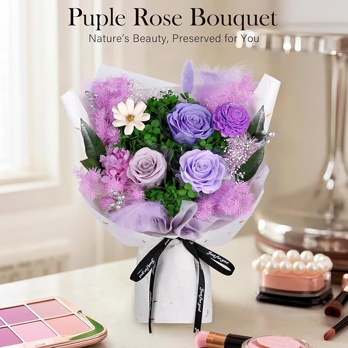 MAMAMIKO Preserved Flowers Bouquet - Forever Flowers for Delivery, Real Eternal Roses Bouquet, for Mom Grandma Wife, Anniversary Birthday Gifts for Women