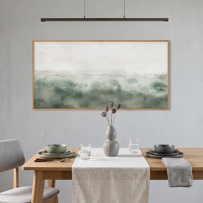 Large Abstract Grey Green Framed Canvas Wall Art,Watercolor Neutral White Wall Decor,Modern Pastel Wall Painting,Illustrations Artwork for Living Room,Bedroom,Dining Room,Office- 20"x40"x1