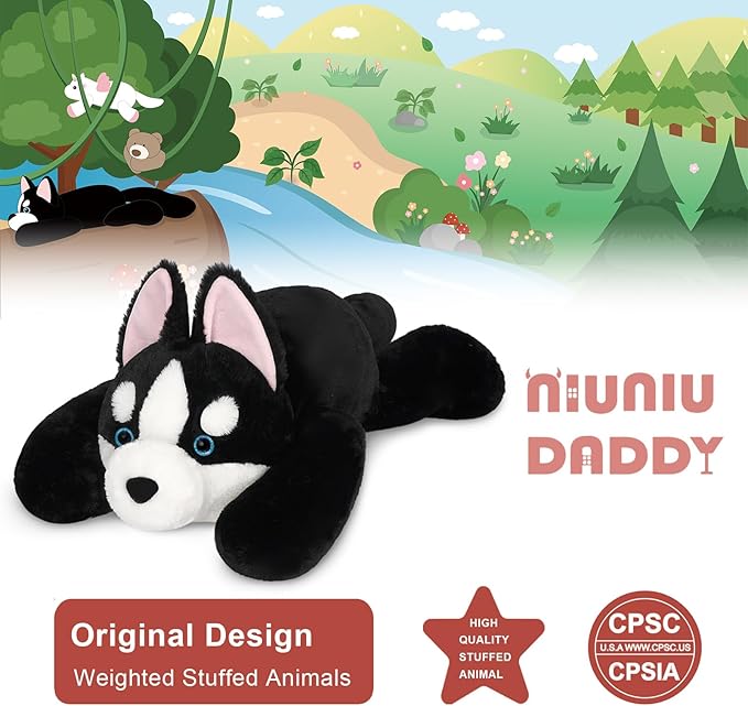 Niuniu Daddy 20" | 3.3 Pound Weighted Husky Stuffed Animals for Adults Kids, Weighted Stuffed Husky Dog Plush for Toddler, Fluffy Plushy Toy Body Pillow with Soft Fur for Present Christmas Birthday
