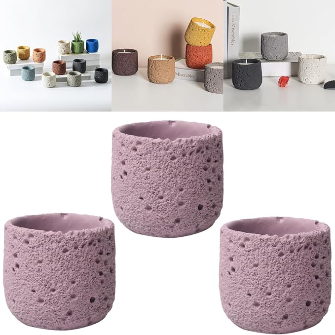 Cement Candle Container in Lavender Purple, Stylish and Durable, Empty Cup for Wax Pouring and Aromatherapy, Perfect for Home Décor and Gifts, 3pc