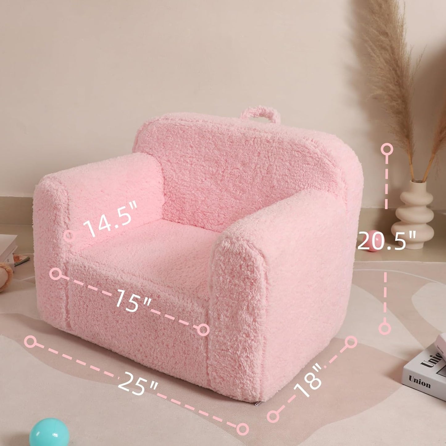 Kids Snuggly-Soft Sherpa Chair, Cuddly Toddler Foam Chair for Boys and Girls, Pink