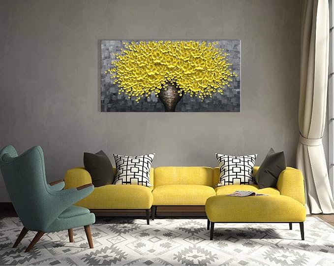 zoinart 3D Oil Painting on Canvas Yellow Flowers Modern Canvas Wall Art Home Decorations Floral Artwork Framed Wall Pictures Texture Contemporary Art Wall Decor