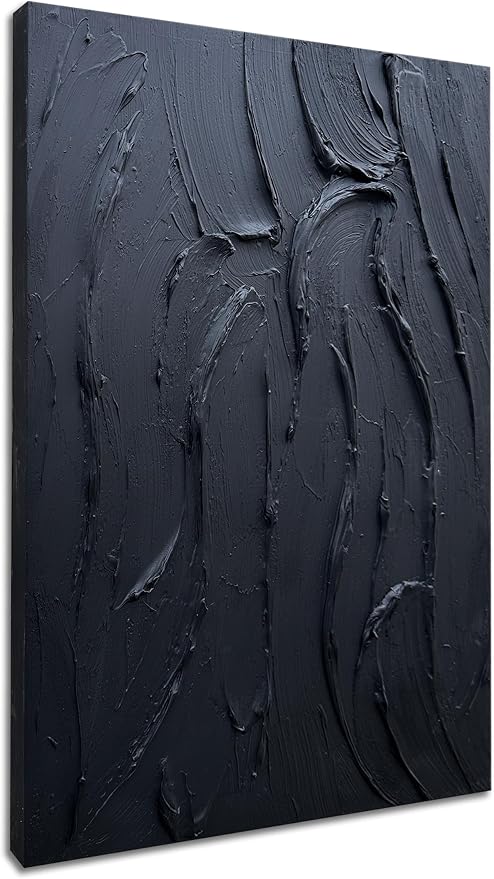 zoinart Hand Painted Large Thick Texture Black Minimalist Oil Paintings Contemporary Art Oil on Canvas Vertical Wall Art Home Office Corridor Wall Art
