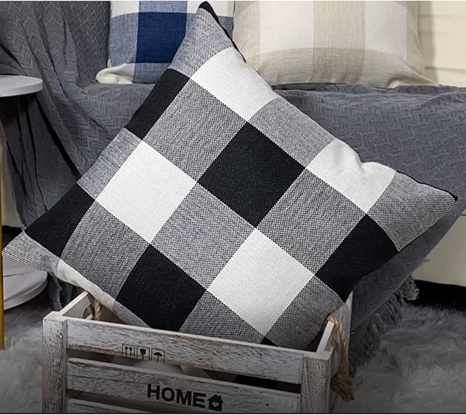 VAKADO 22x22 Set of 2 Black White Buffalo Plaids Decorative Throw Pillow Covers Outdoor Fall Farmhouse Retro Boho Square Cushion Cases Halloween Home Decor Classic Rustic Check for Porch Couch Patio