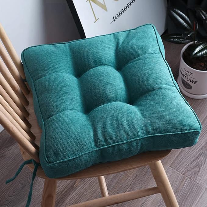 vctops Square Chair Pad Seat Cushion with Ties Solid Color Soft Chair Pads Comfy Velvet Cushion Pillow for Kitchen Dining Office Chair Kids Reading (Blue Green,20"x20")