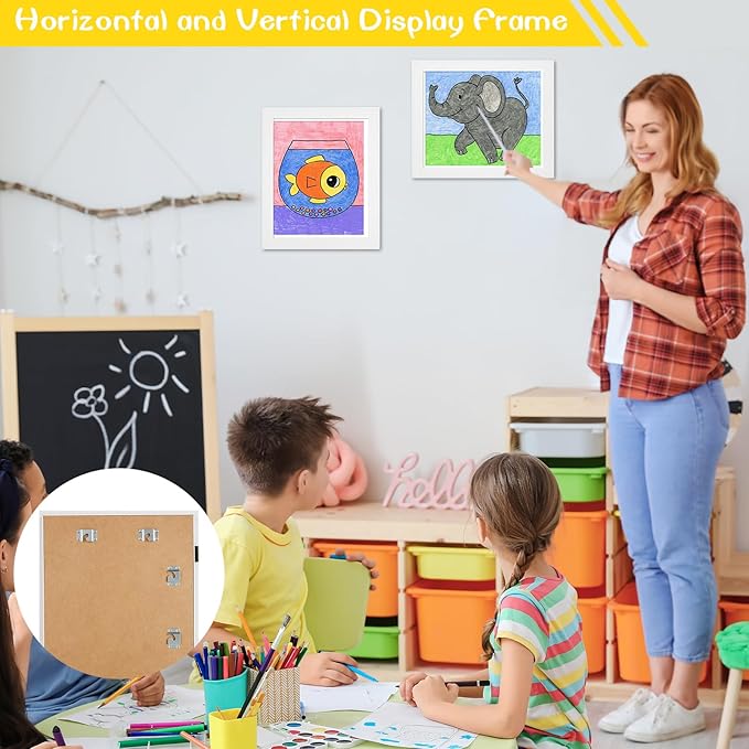 2 Pack 8.5x11 Kids Art Frames White, Kids Artwork Frames Changeable Child Artwork Picture Display Front Opening, Rustic Children Storage Frame Hold 50pcs Craft, Drawing, Art Project, Schoolwork