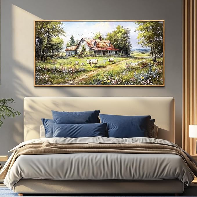 QIYILEXWART Wood Framed Canvas Wall Art For Living Room Large Wall Decor For Office Bedroom Decorations Farmhouse Watercolour Picture Forest Lodge Painting Artwork Room Ready To Hang
