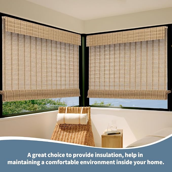 SMONTER Bamboo Roman Shades for Windows-Cordless Wooden Woven Blinds Light Filtering Bamboo Roll up Shades UV Protection and Easy Set up for Door and Countryhouse, 30" W x 64" H, Squirrel