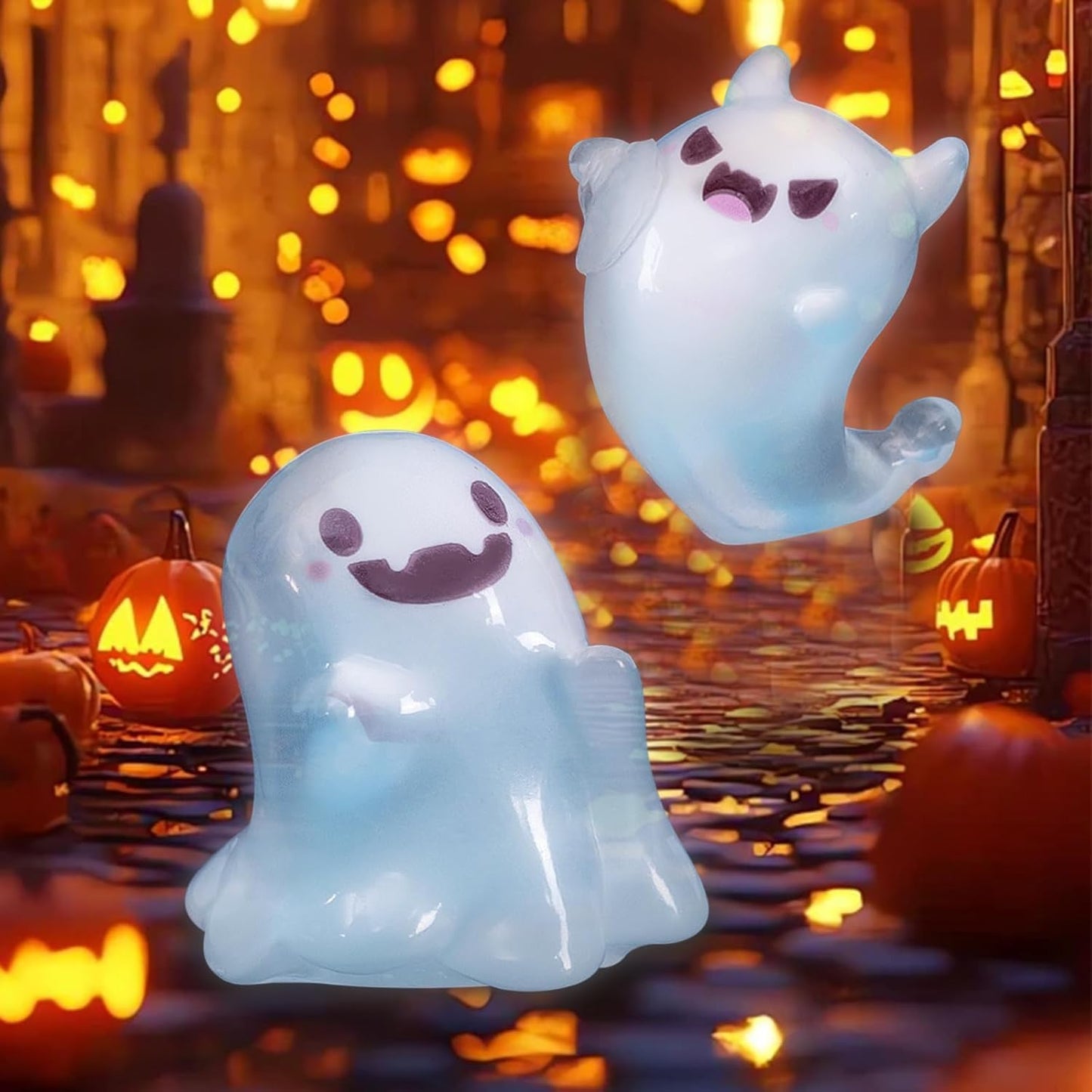 32 Sets Halloween Mini Ghost Figures with Box, Glow in The Dark Mini Resin Ghosts, Luminous Ghost Miniature Resin Figurines for Halloween Party Favors (1PCS A)