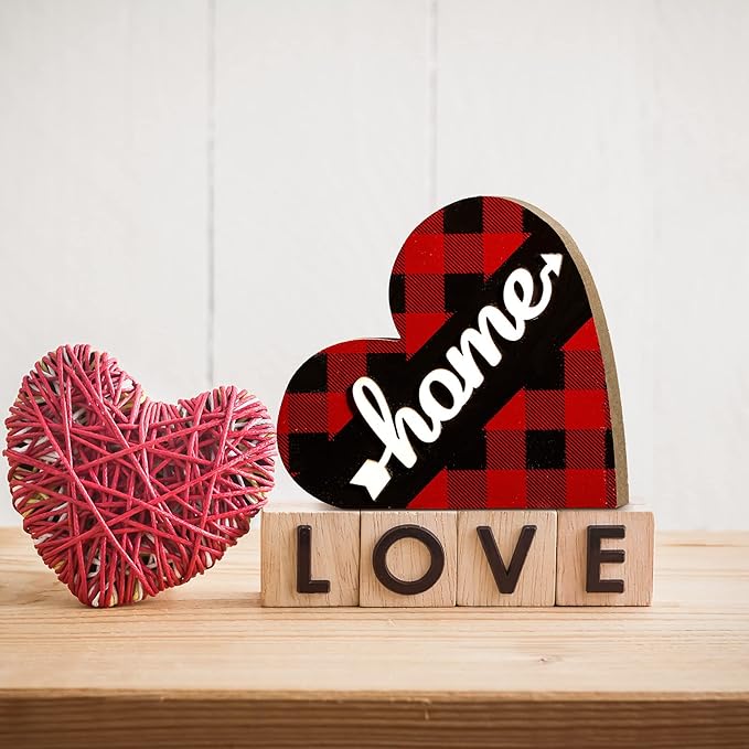 Jetec 2 Pcs Rustic Wooden Heart Table Decor, Daisy Farmhouse Home Decor, Bless This Home & Be Kind Sign for Living Room, Dining Room, Shelf & Mantel, Ideal Housewarming & Birthday Gift(Stylish Style)