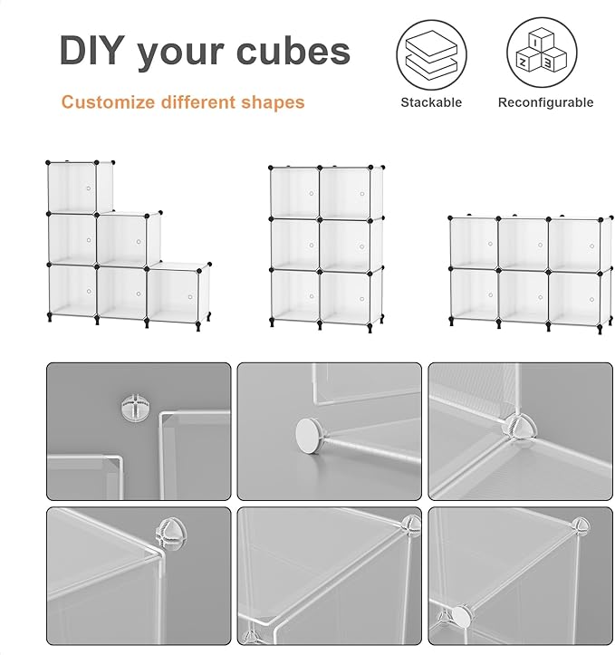 6-Cube Storage Unit with Doors, Cube Organizer for Bedroom, Wardrobe & Under Stairs, 30x30x30cm Compartments, Space-Saving Closet Storage, Grey ATTSL6004