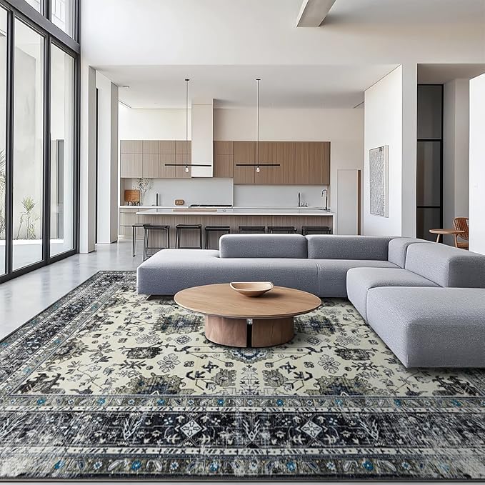 Ruaruarug Washable Area Rug 8x10 for Living Room, Bedroom, Ultra Soft Non Slip Stain & Fade Resistant, Pet & Kids Friendly, Suitable for High Traffic Areas Easy to Clean for Office Kitchen, White Gray