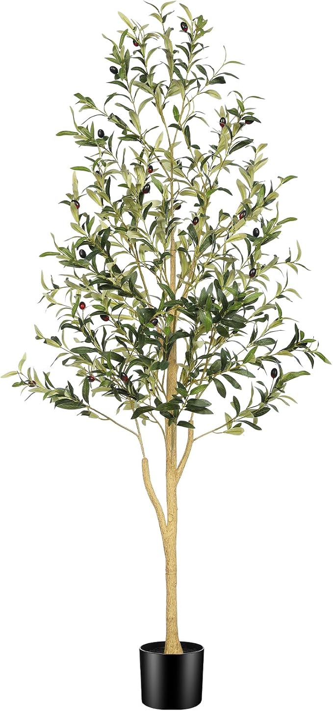 FEELEAD 5ft Faux Olive Tree, Artificial Olive Tree Indoor for Home Decor | Realistic Olive Tree with Lifelike Leaves and Natural-Looking Trunk, Fake Olive Trees Artificial Indoor for Home Office Decor
