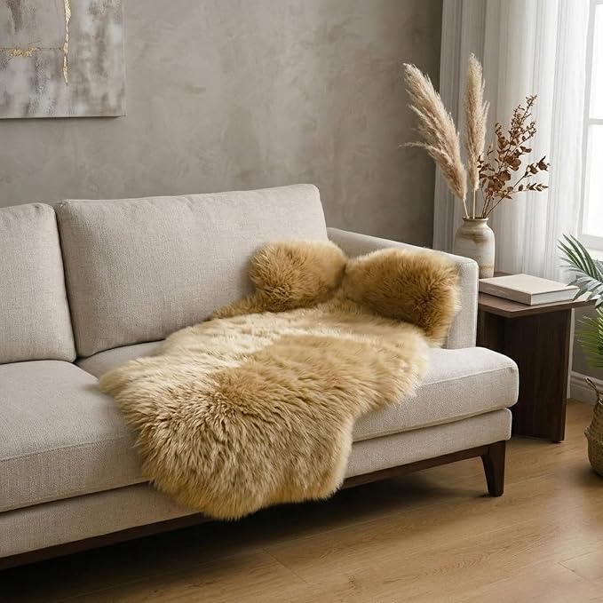 Genuine Sheepskin Rug New Zealand Fluffy Lambskin Rug, Natural Luxury Sheepskin Throw for Bedroom Living Room Children's Room Office- Premium Area Rug Chair Cover (2×3 Feet, Worm Brown)