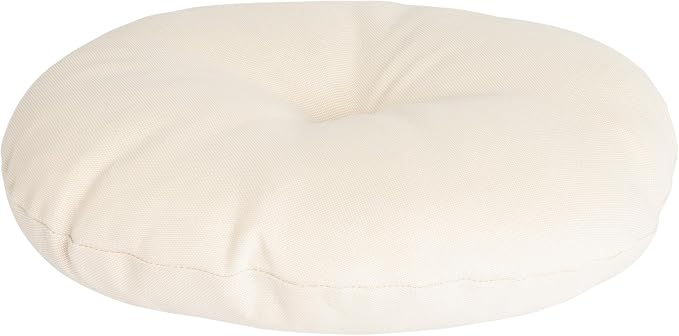 Magpie Fabrics Outdoor 15"x15"x4" Round Bistro Seat Cushions with Ties Set of 2, Tufted Waterproof Patio Floor Chair Pads for Home Garden Balcony Kitchen Office Porch, Recycled Cream White