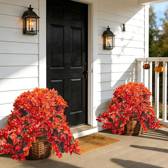 Grunyia 4 Pack Faux Bougainvillea Artificial Flowers, UV Resistant Silk Trailing Vines for Outdoors (Orange)