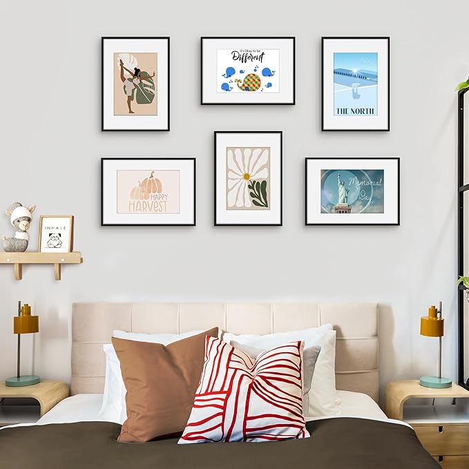 Picrit A3 Picture Frame Set of 12, Display 8.3x11.7 with Mat or 11.7 x 16.5 without Mat, Photo Frames for Wall Mounting Display, Black