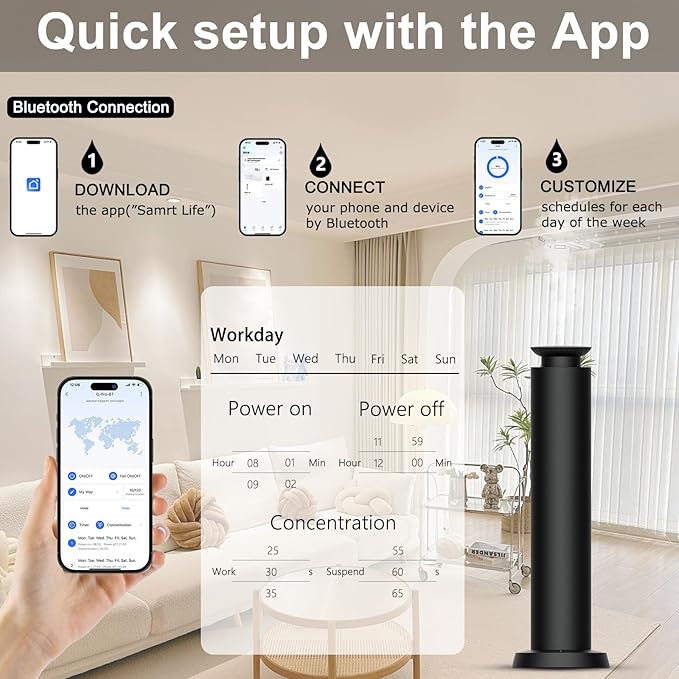 Wirless Rechargeable Waterless Scent Diffuser Kit, Includes 5 Premium Oils, 2000 Sq.Ft Coverage,Hotel Scent Diffuser for Home, Studio, Cordless Essential Oil Diffuser Large Room, APP Control - Black