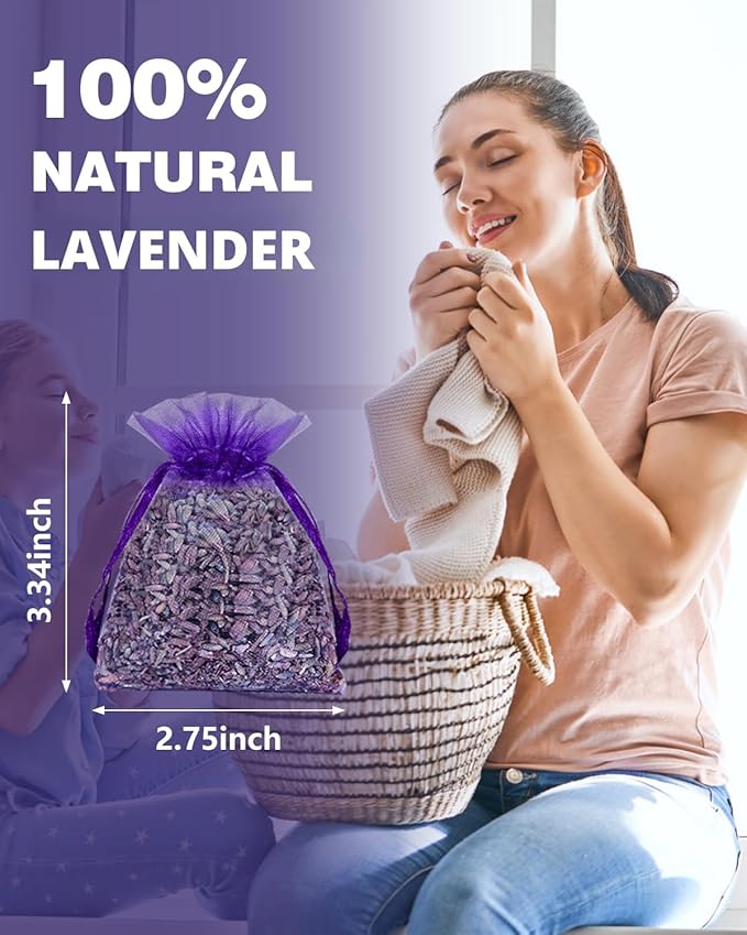 20 Pack Lavender Sachet Bags, 100% Natural French Dried Lavender Sachets for Drawers and Closets, Strong Smell Fragrance Fresh Scents Home