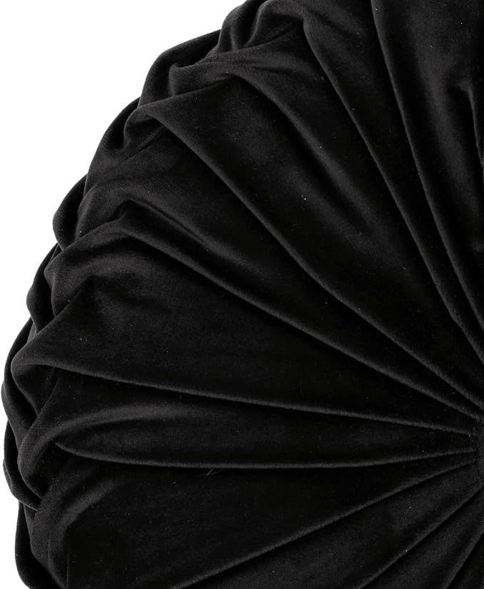 Lush Decor Round Pleated Soft Velvet Decorative Throw Pillow, 1 Count, 15" Diameter, Black - Plush Round Pillow, Seat Cushion, Decorative Pillows for Bed, Couch, Or Chair (Pack of 2)