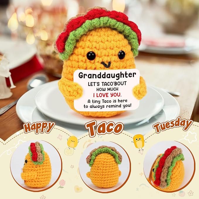 Granddaughter Gifts from Grandma, Teen Girls Kids Easter Basket Stuffers Year Old Age Teenage Gift Granddaughter Birthday Graduation Confirmation Christmas Valentines Handmade Crochet Taco Gifts