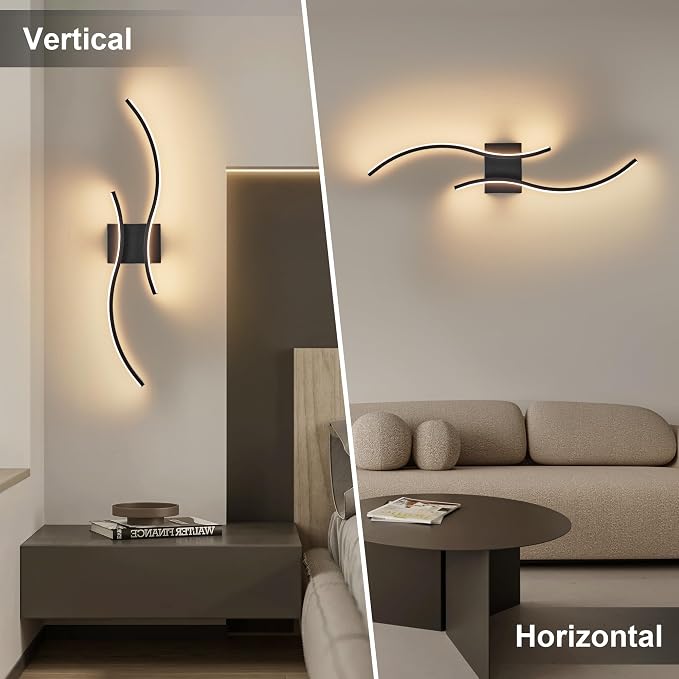 Battery Operated Wall Sconces Set of Two with Remote Control, Battery Wall Light, Stepless Colors 3000K-6000K & Dimming, Black Rechargeable Wall Sconces for Living Room, Hallway, Bedroom, 31.5 Inch