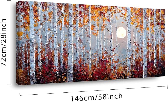 Ggaafet Birch Forest Wall Art for Living Room Canvas Oil Painting Prints Beautiful Moon Night Art Deco Modern Artwork Office Bedroom Family Dining Room Decor Extra Large