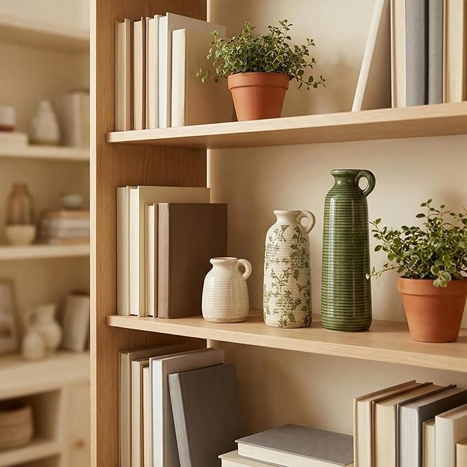 Ceramic Vases Set of 3, Farmhouse Country Flower Vase Home Decor,Living Room Kitchen Bathroom Decoration, Table Centerpieces, Shelf and Entrance Decorations-Multicolor.